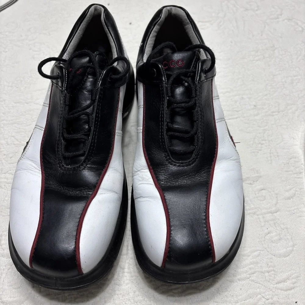 Ecco Mens Hydromax Black/White/Red All Leather Golf Shoes EU Size 39 US M6.5 W8